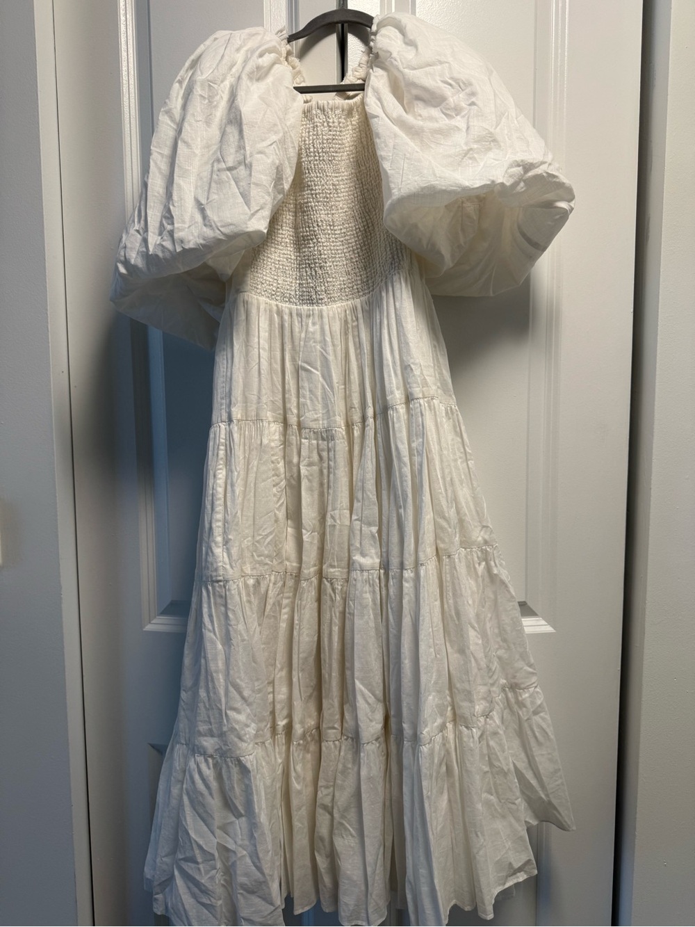Aje White Puff-Sleeve Smocked Maxi Dress